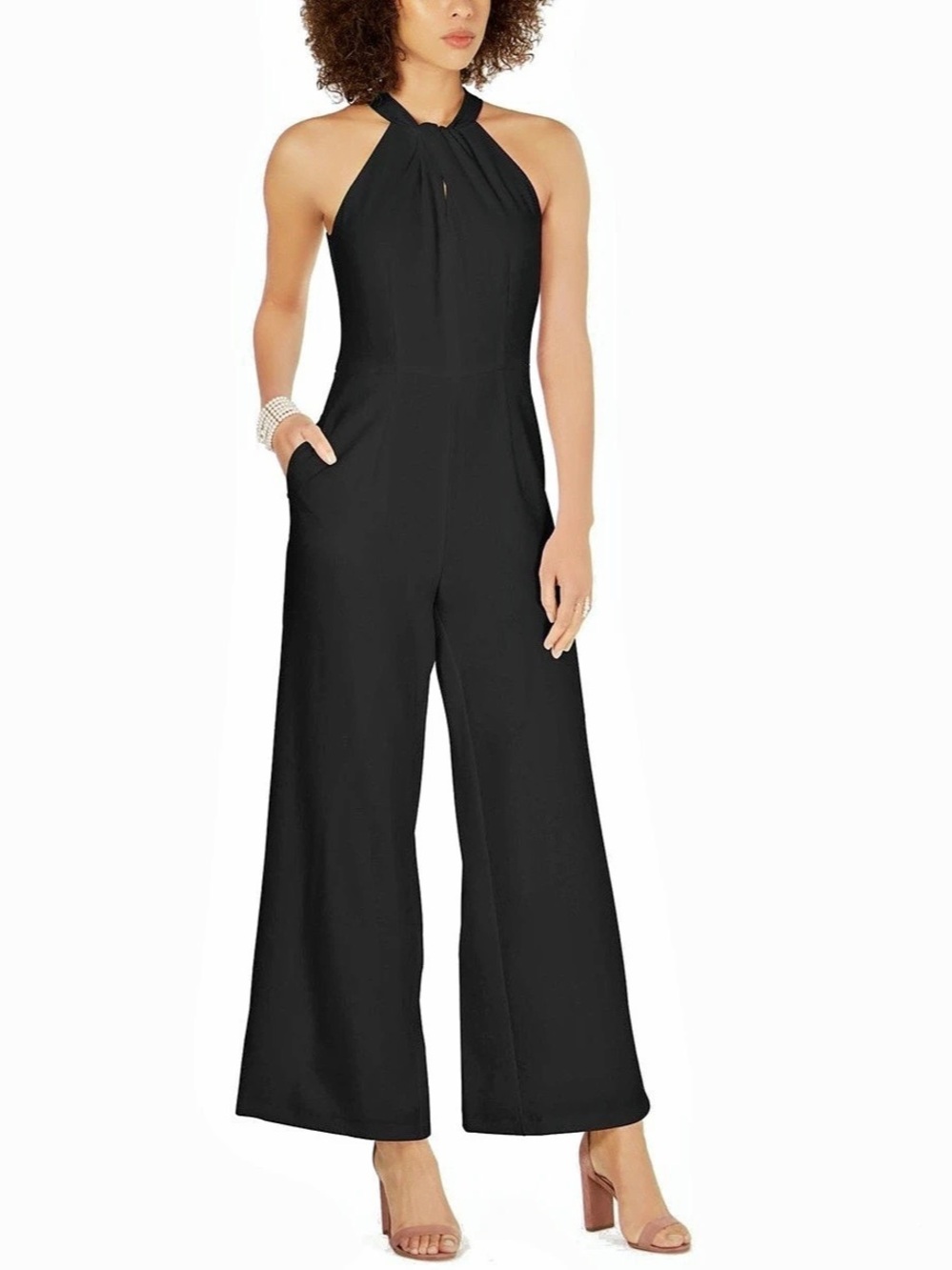 NWT Julia Jordan Black Twisted Halter Wide Leg Jumpsuit Size 14